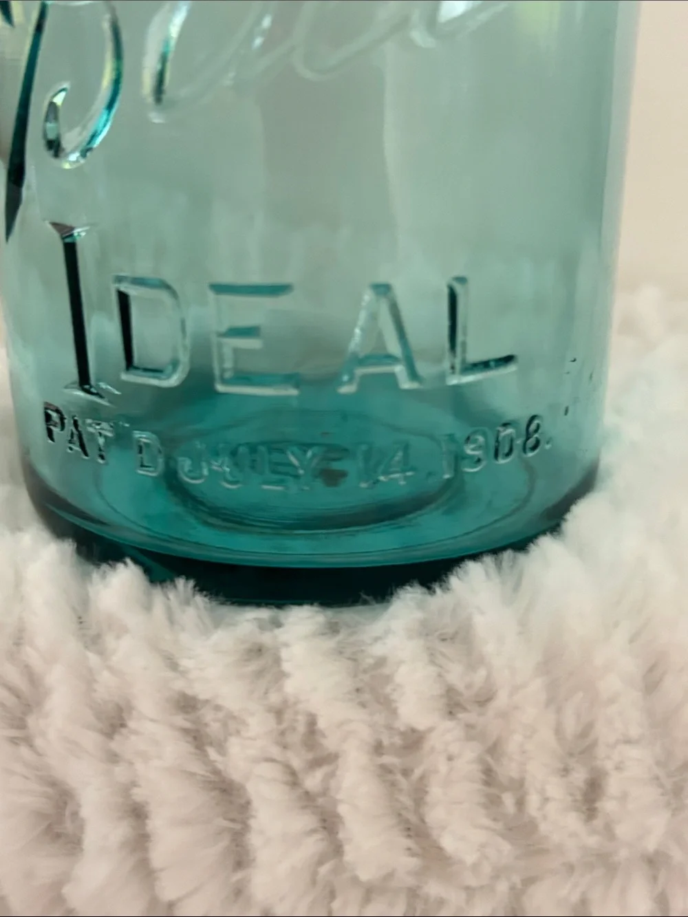 Ball Ideal Blue Glass with Wire Bail Pat July 1908 Quart